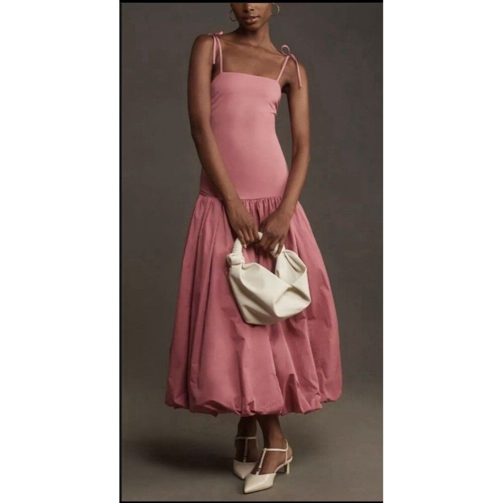 Anthropologie Mare Mare Midi Dress Rose Drop Waist Bubble Hem Preppy Size Md NWT